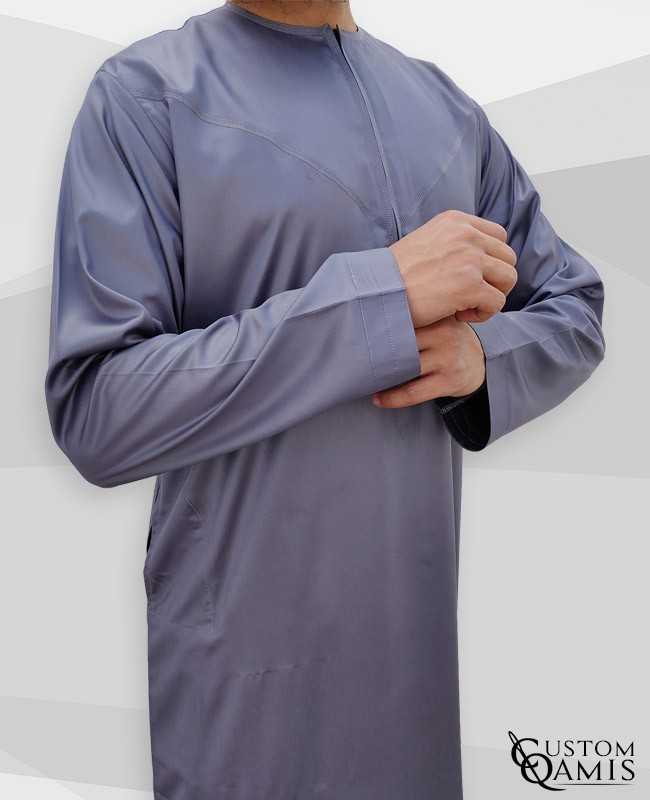 Qamis Émiratie homme à zip avec tissu haut de gamme